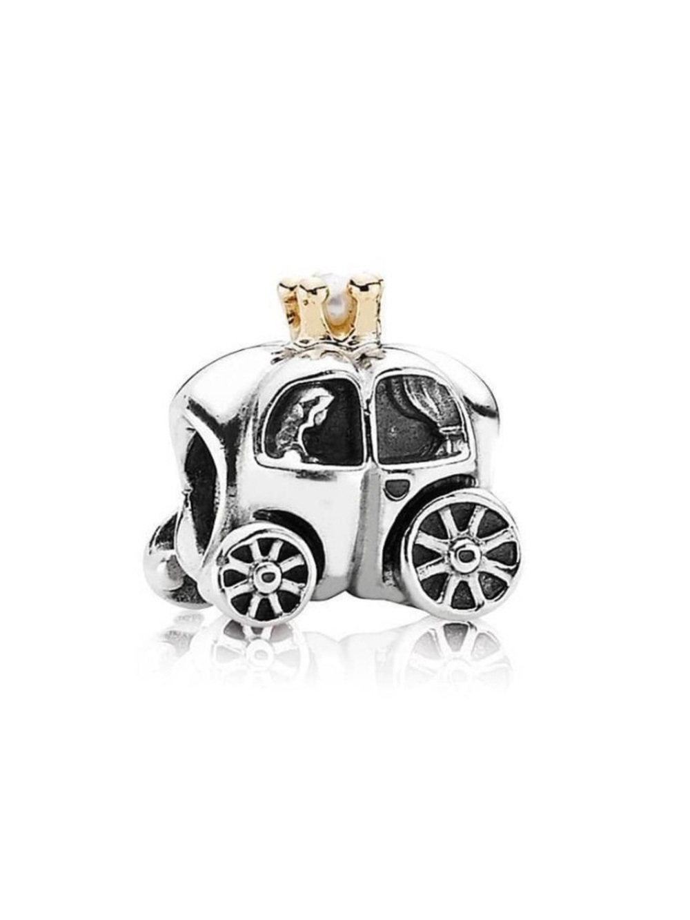Pandora Silver Carriage Charm with Gold Crown Accent